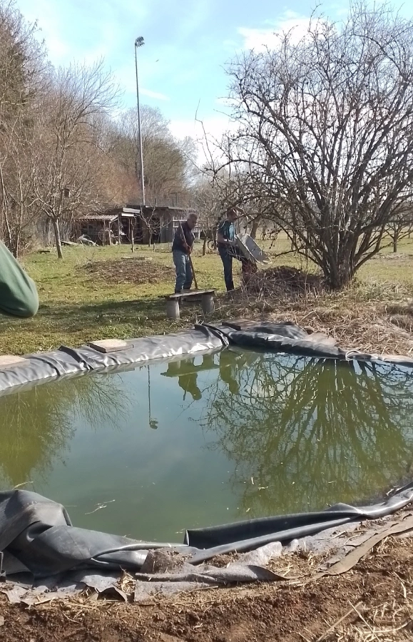 Teich im Lehrgarten Gilching erhält während der Bauarbeiten 2025 eine neue Teichfolie.